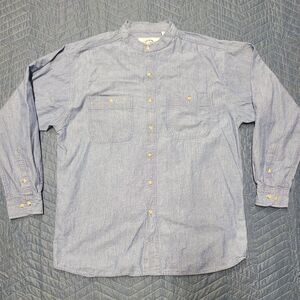 Pacific Club Original Design Chambray Denim Button Up Chinese Collar Style Shirt